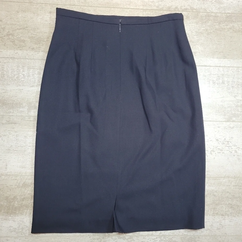 Laurel by Escada Navy Blue Wool Pencil Skirt